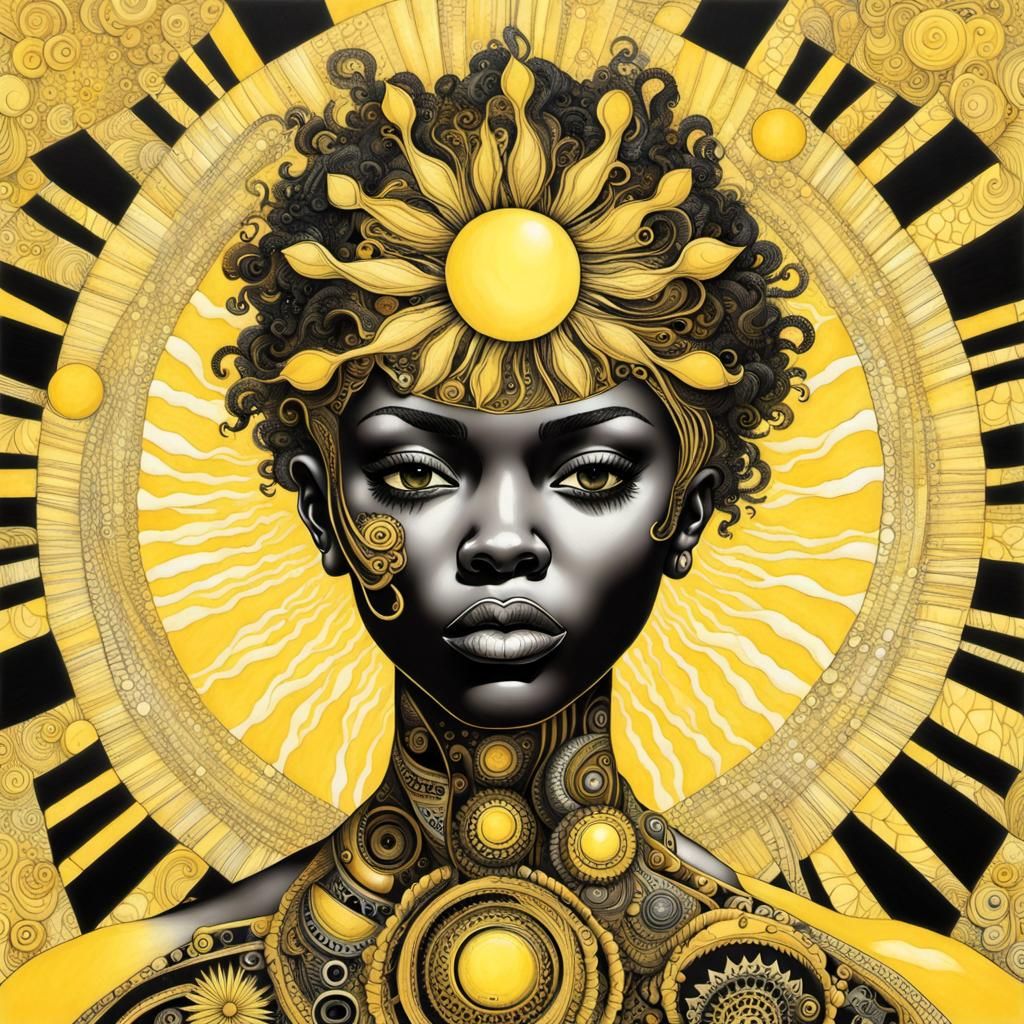 Surreal Mechano Visions: Woman Emerging from Sun