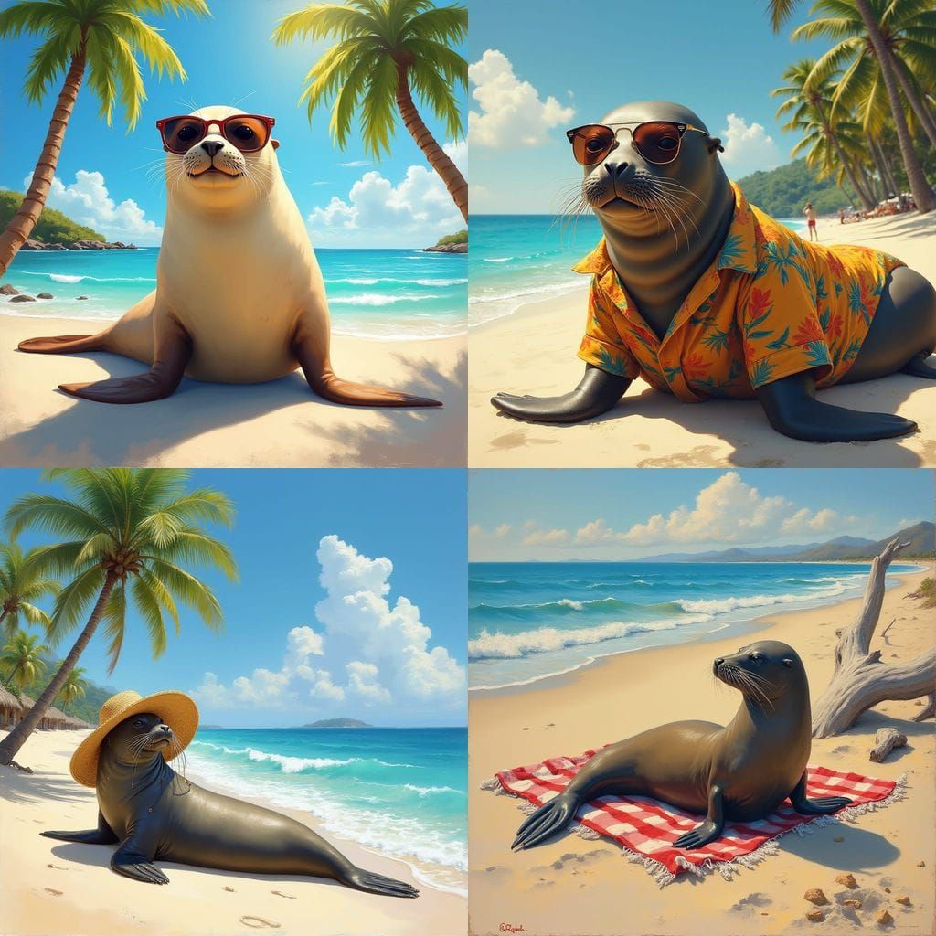 Seal Sunbathing: Realistic Oil Painting