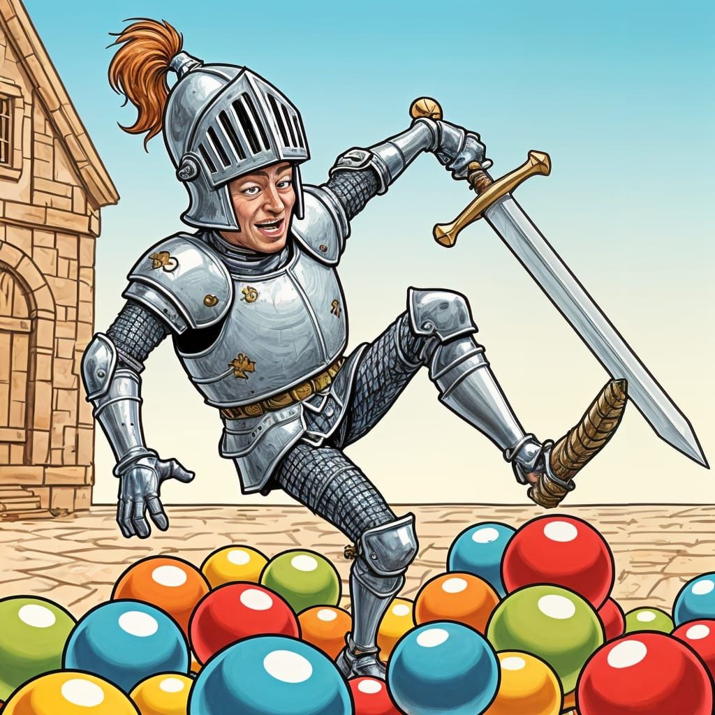 Knight's Comical Tumble: Heroic Pose Gone Wrong