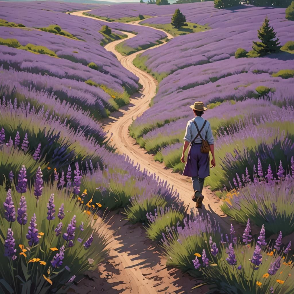Smiling Person in Lavender Field, Impressionist Style