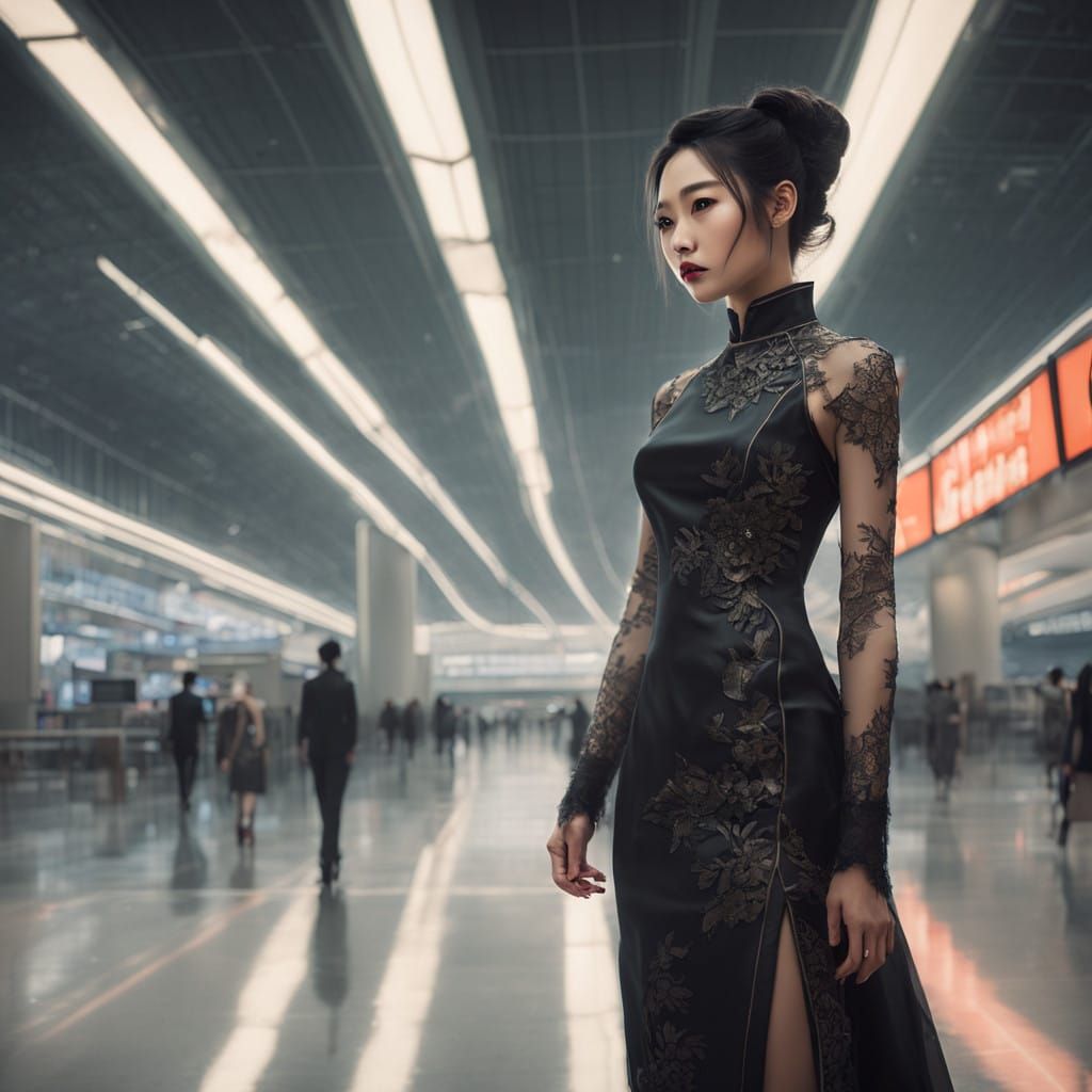 Ethereal Ghostly Cosplay in a Modern Airport Terminal