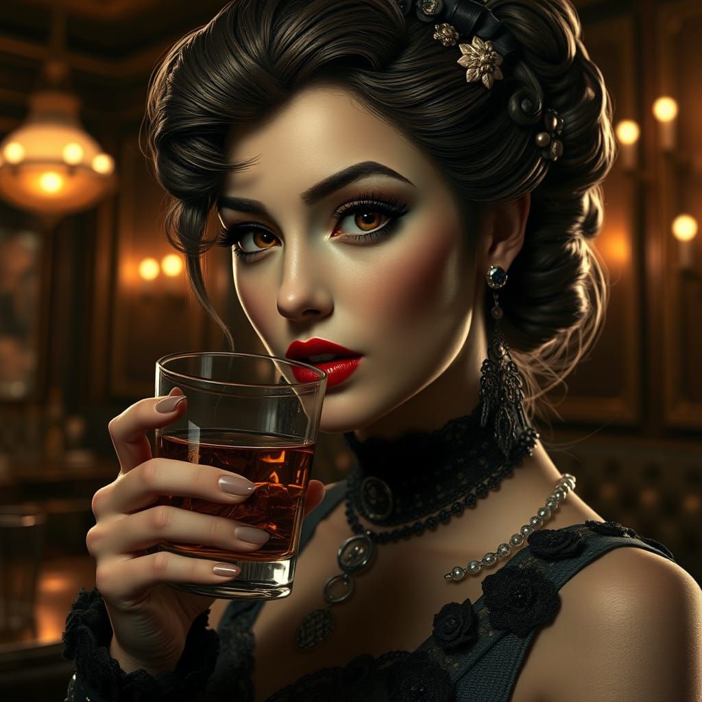 Elegant Woman in Speakeasy: Hyper-Realistic Portrait