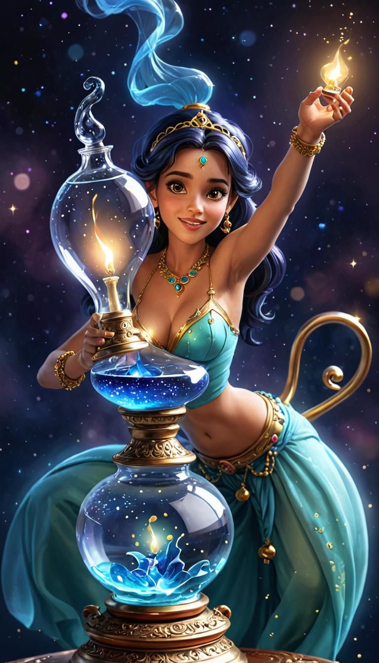 A Gorgeous Genie Emerges from a Lamp