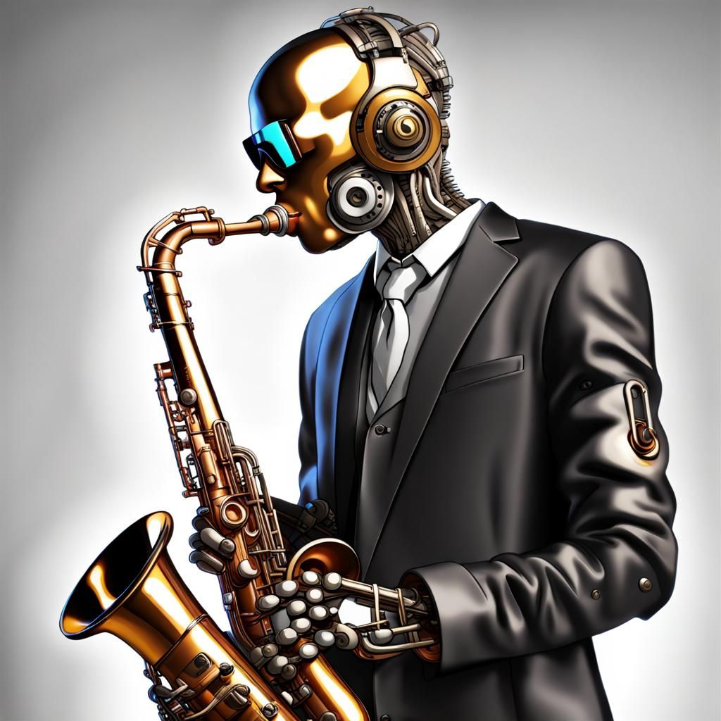Cyborg Saxophone Player in Cyberpunk Style