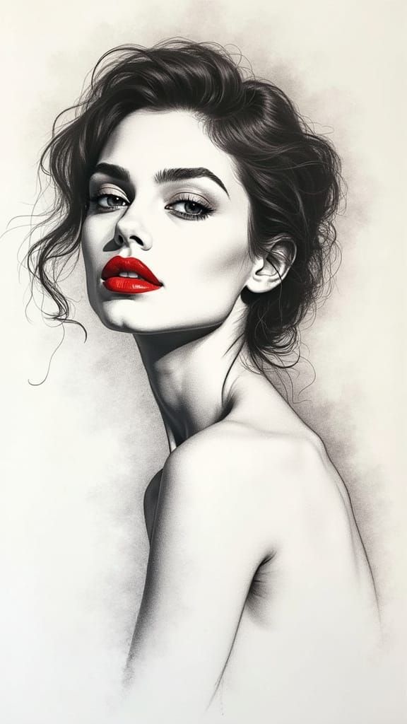 Elegant Vogue Model in Charcoal Sketch