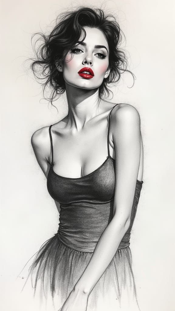Elegant Vogue Model in Charcoal Sketch