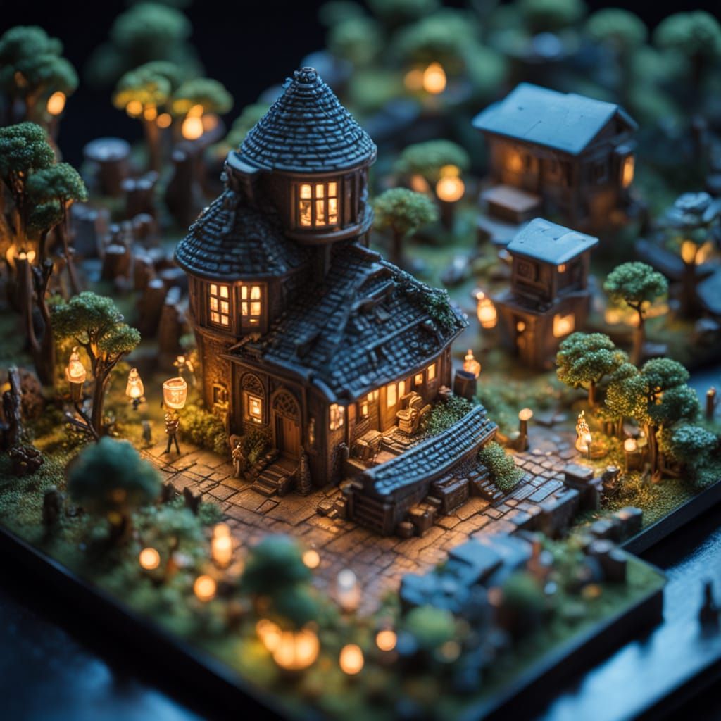 Steampunk Fantasy World Inside Computer, Miniature Style