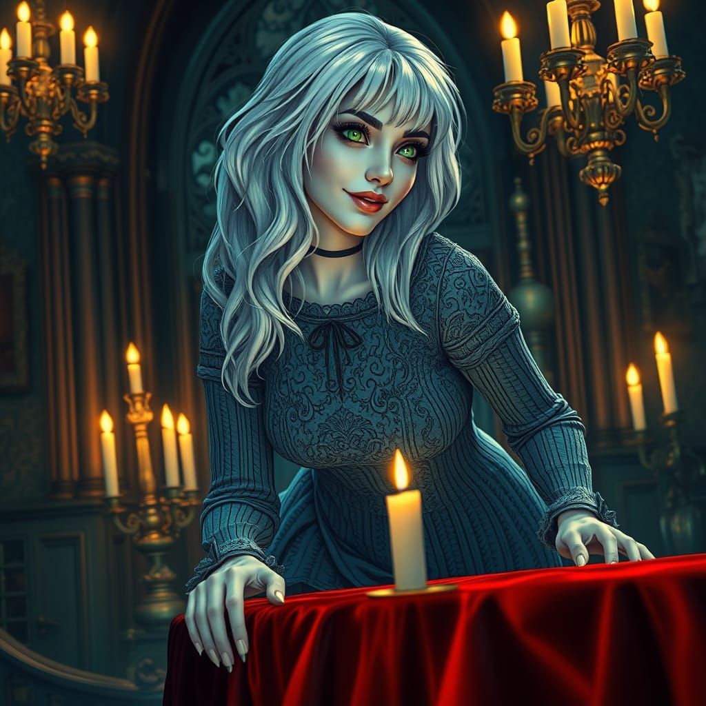 Enigmatic Gothic Siren in Mystical Art Nouveau Ambiance