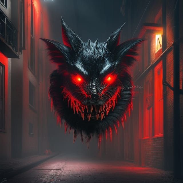 Creepy Chupacabra in Dark Alleyway: Horror Digital Art