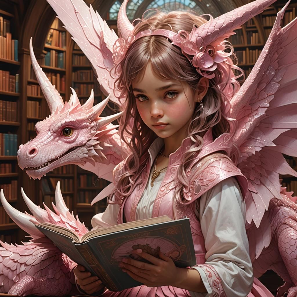 Hyperrealistic 3D Library Scene with Dragon