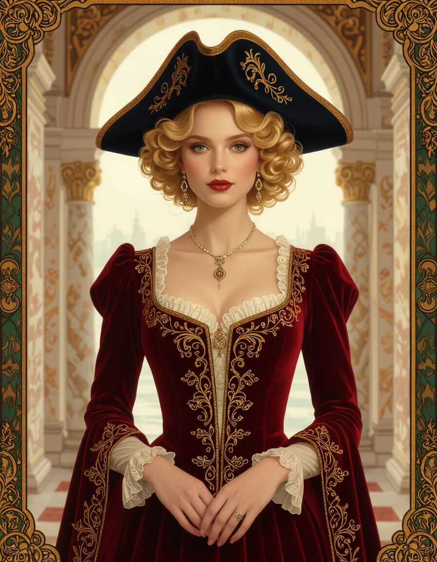Venetian Blonde in Velvet, Art Nouveau Style
