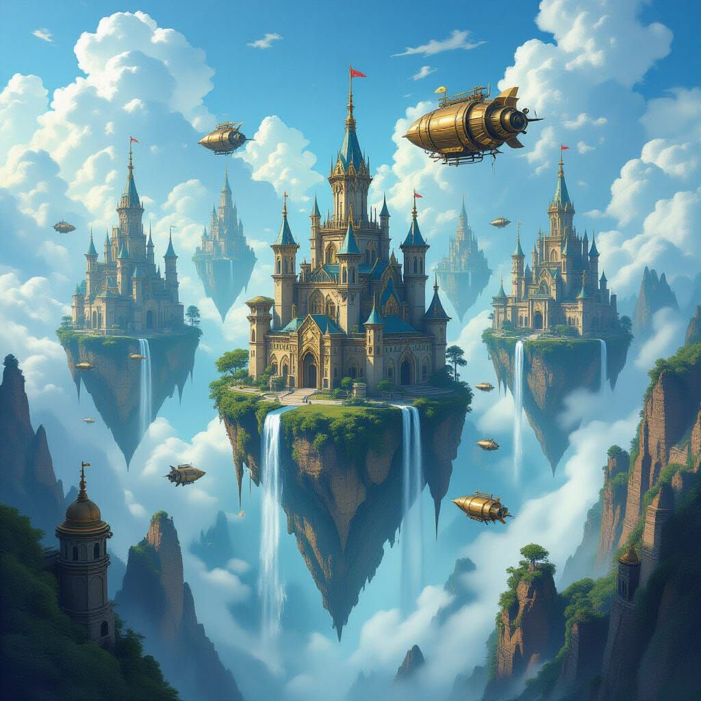 Gothic Steampunk Islands with Majestic Citadels in Cerulean ...
