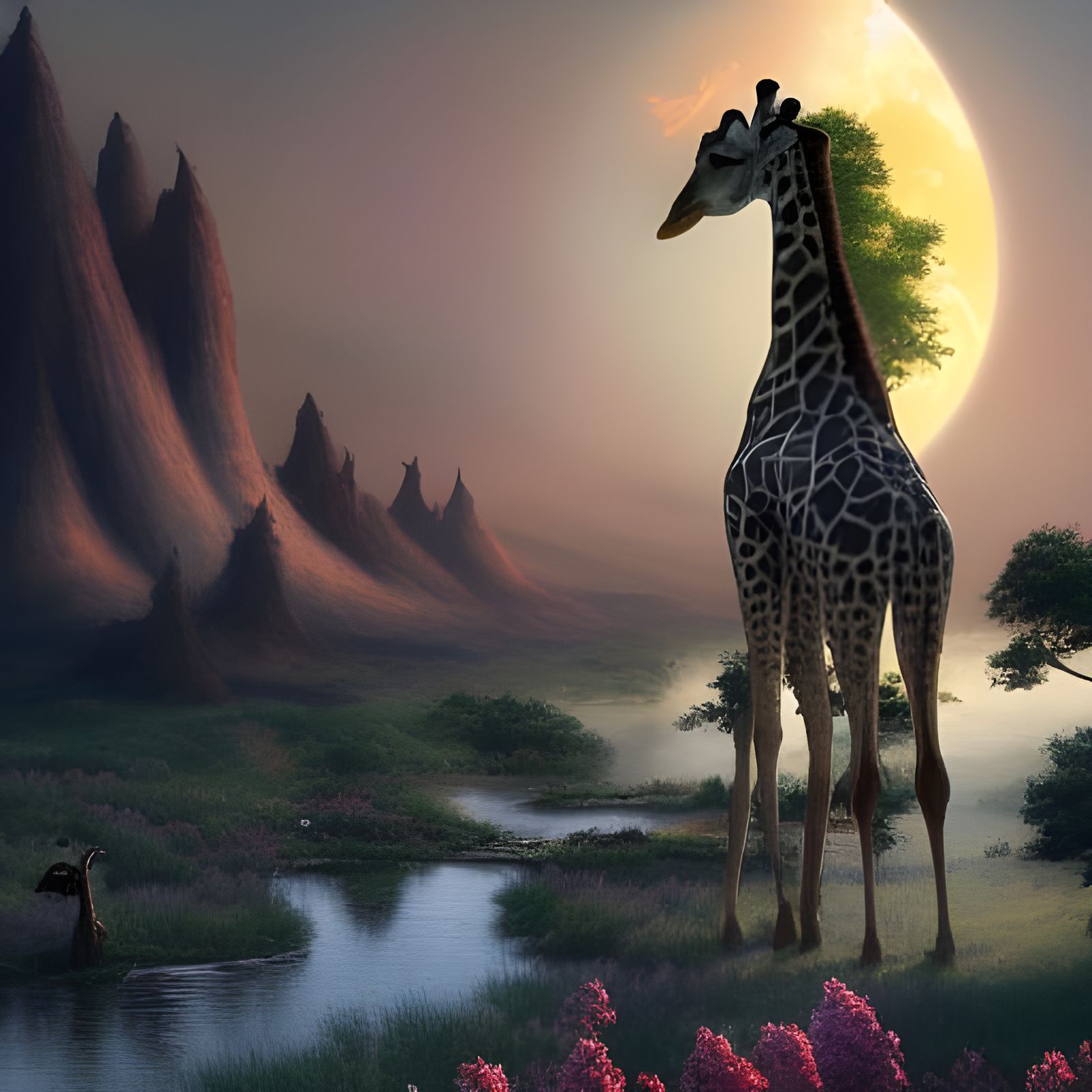 Giraffe on Beach in Pop Art Style