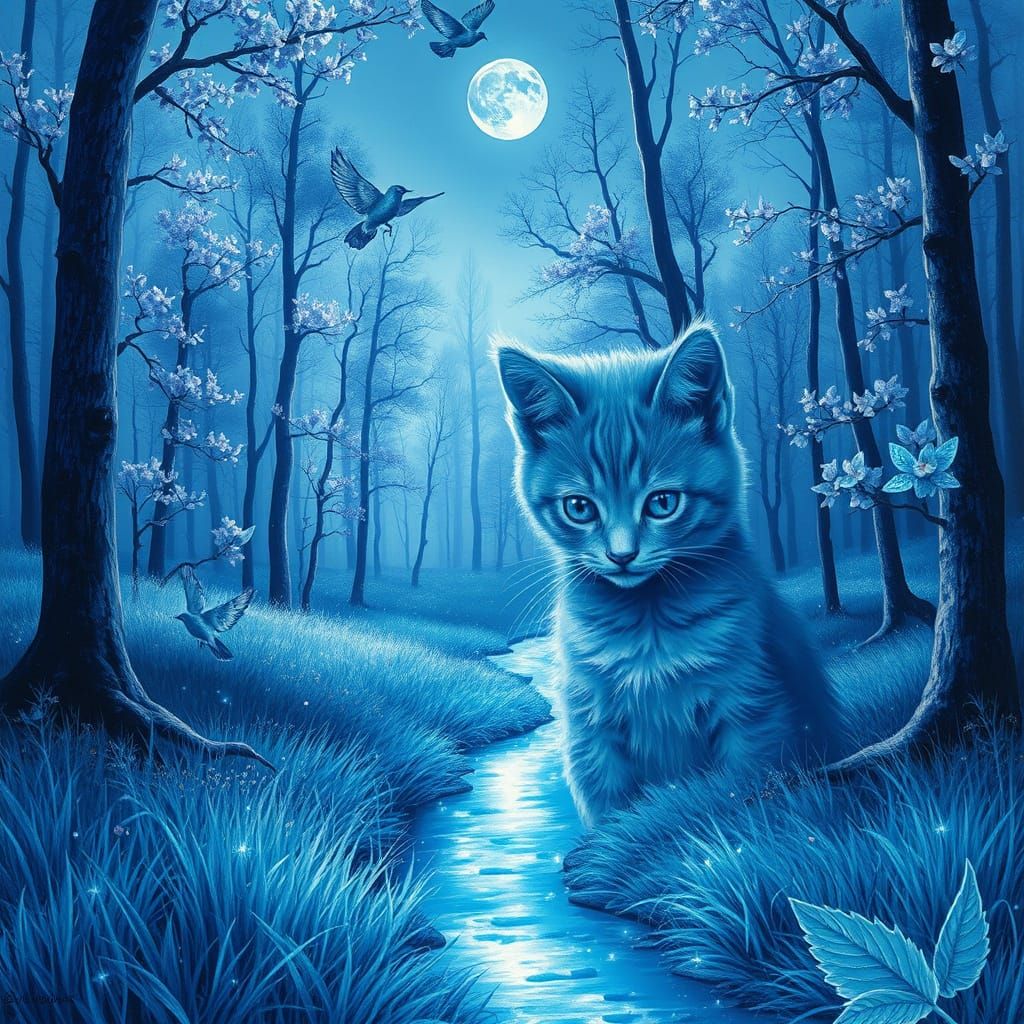 Surreal Blue Convergence in Oil Painting Style