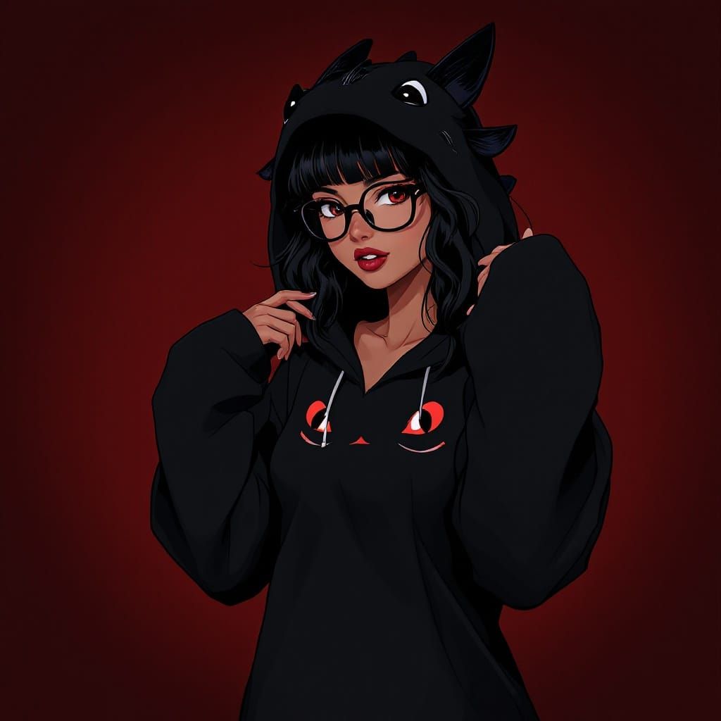 Anime Woman in Dragon Kigurumi, Cinematic Lighting