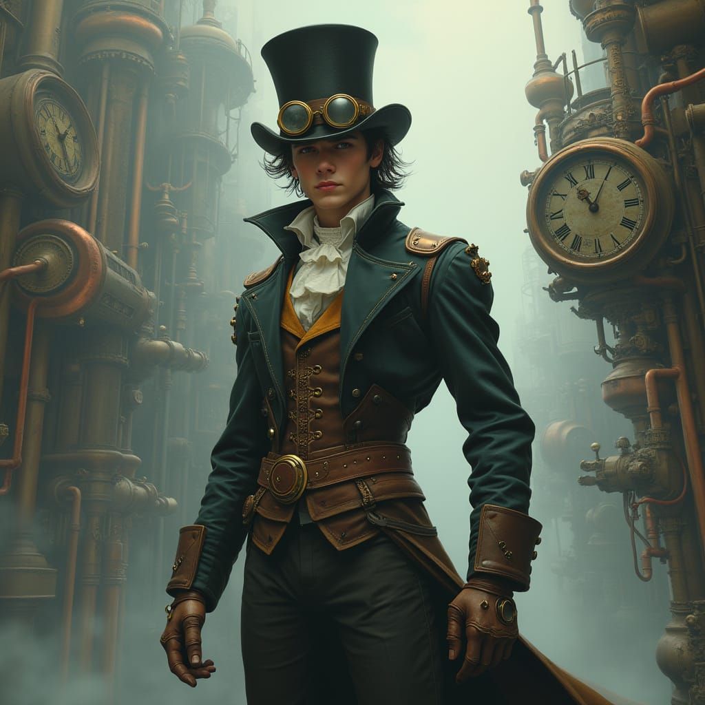 Young Gentleman in Steampunk Metropolis