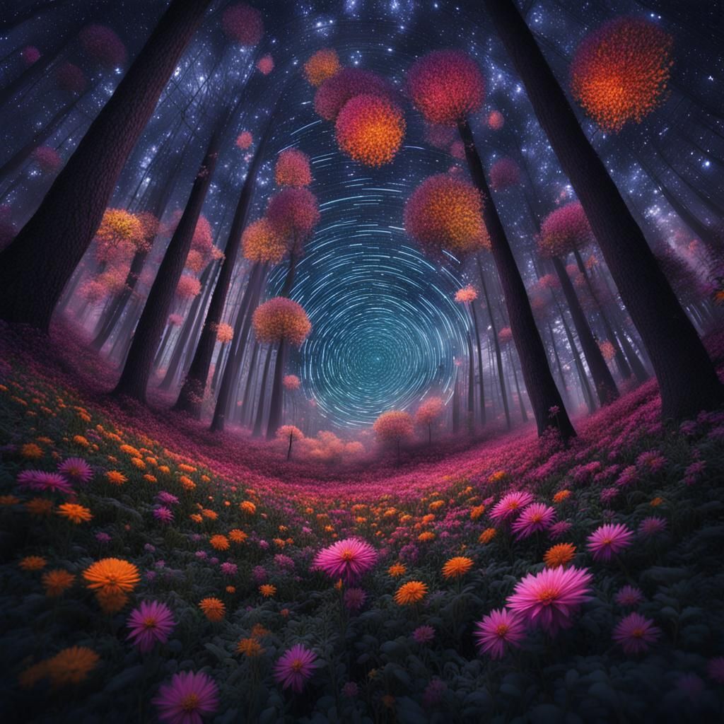 Hallucinatory Star Maelstrom in Dreamy Floral Network