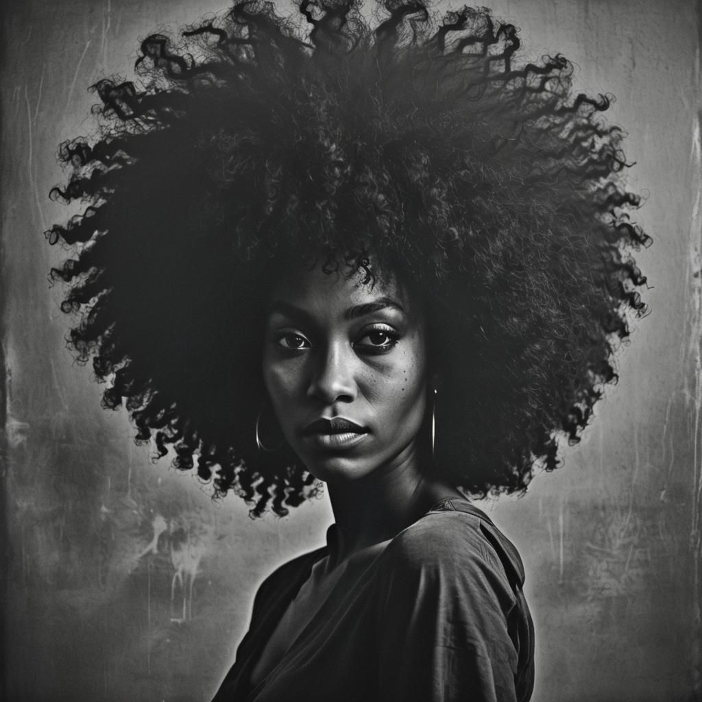 Silhouette of Black Woman with Afro in Stencil Style