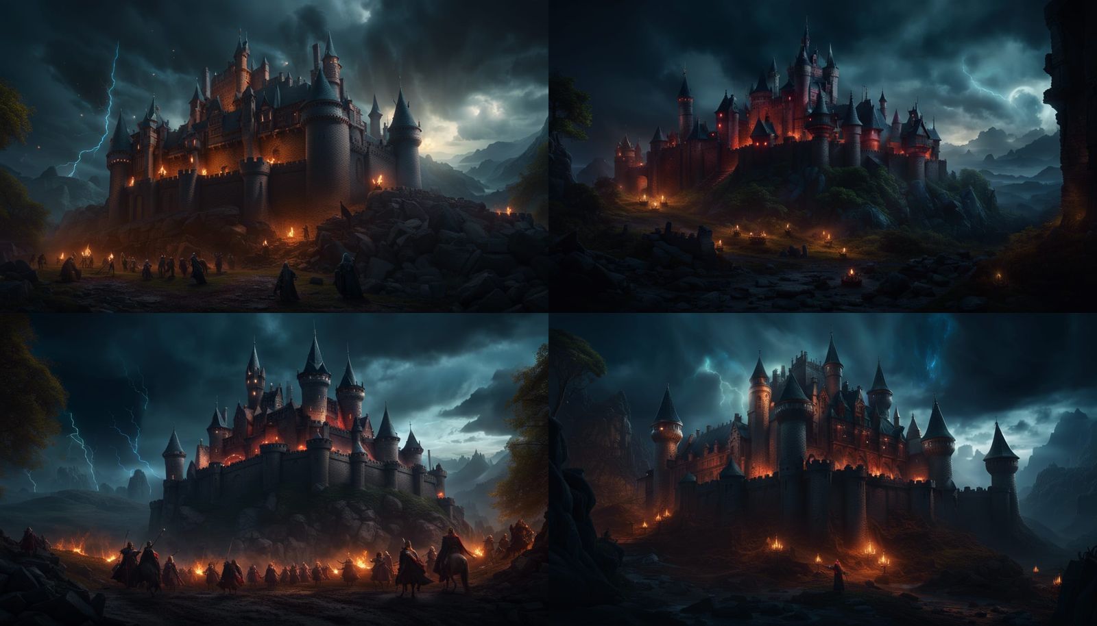 Fairytale Castle Stormed by Knights, Dark Fantasy Art