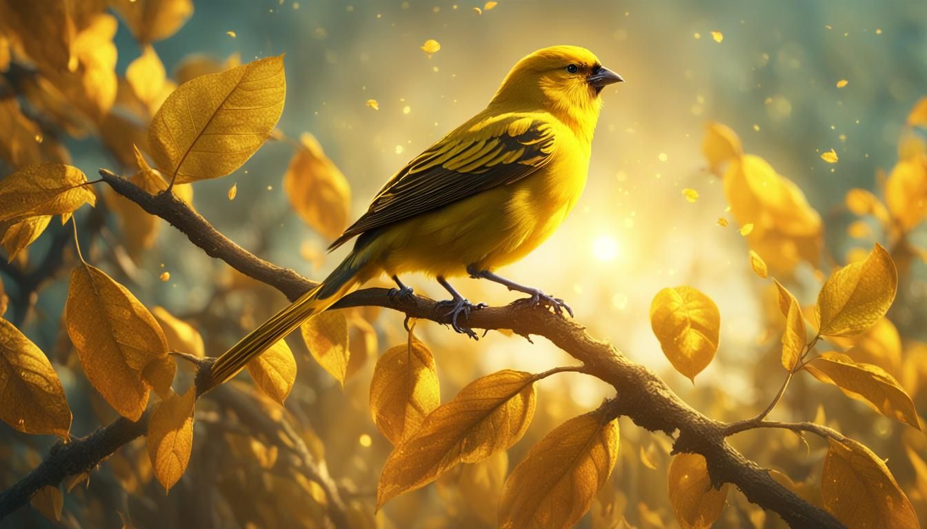 Vibrant Canary Perched in Golden Sunlight: Digital Painting