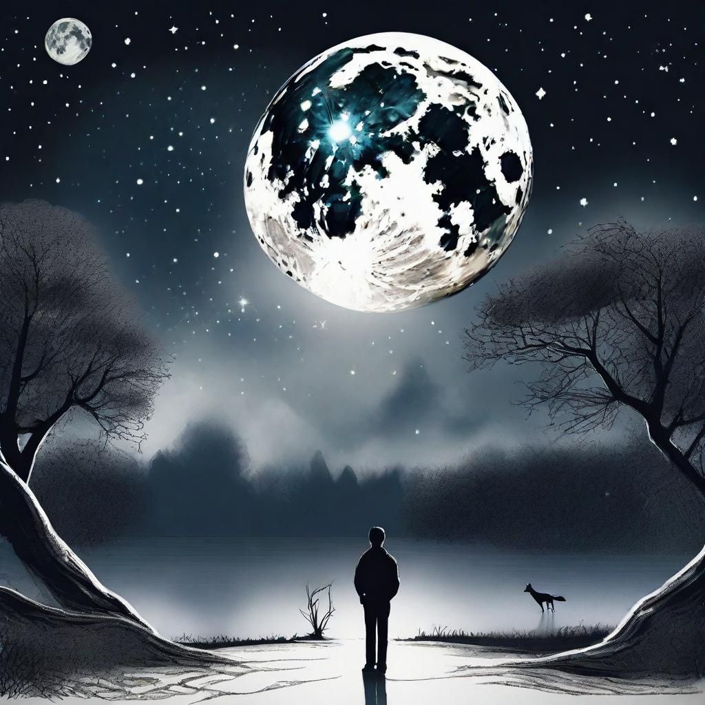 Poet Reaching for the Moon in Dreamscape