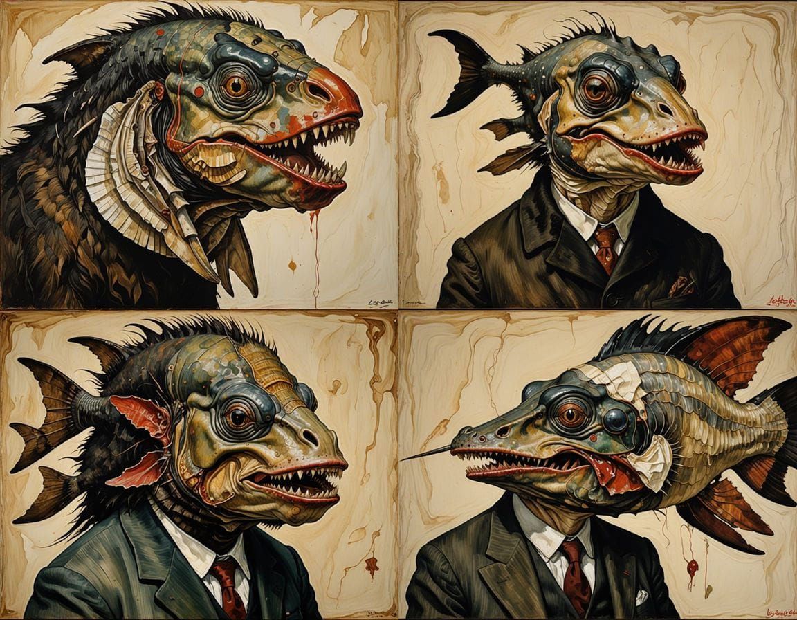 Surrealistic Hybrid Creature in Egon Schiele-Inspired Oil Pa...