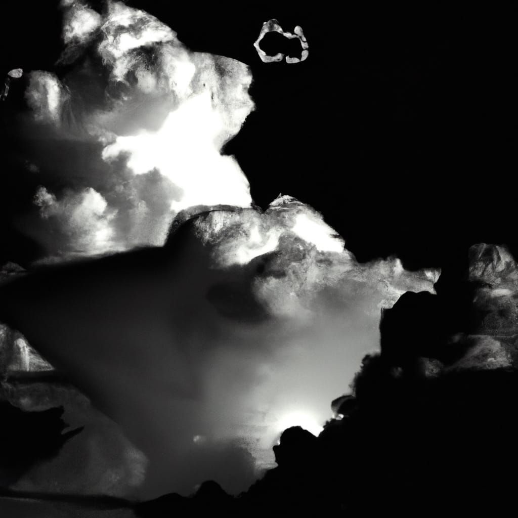 Monochrome Space Scene with Nuclear Clouds