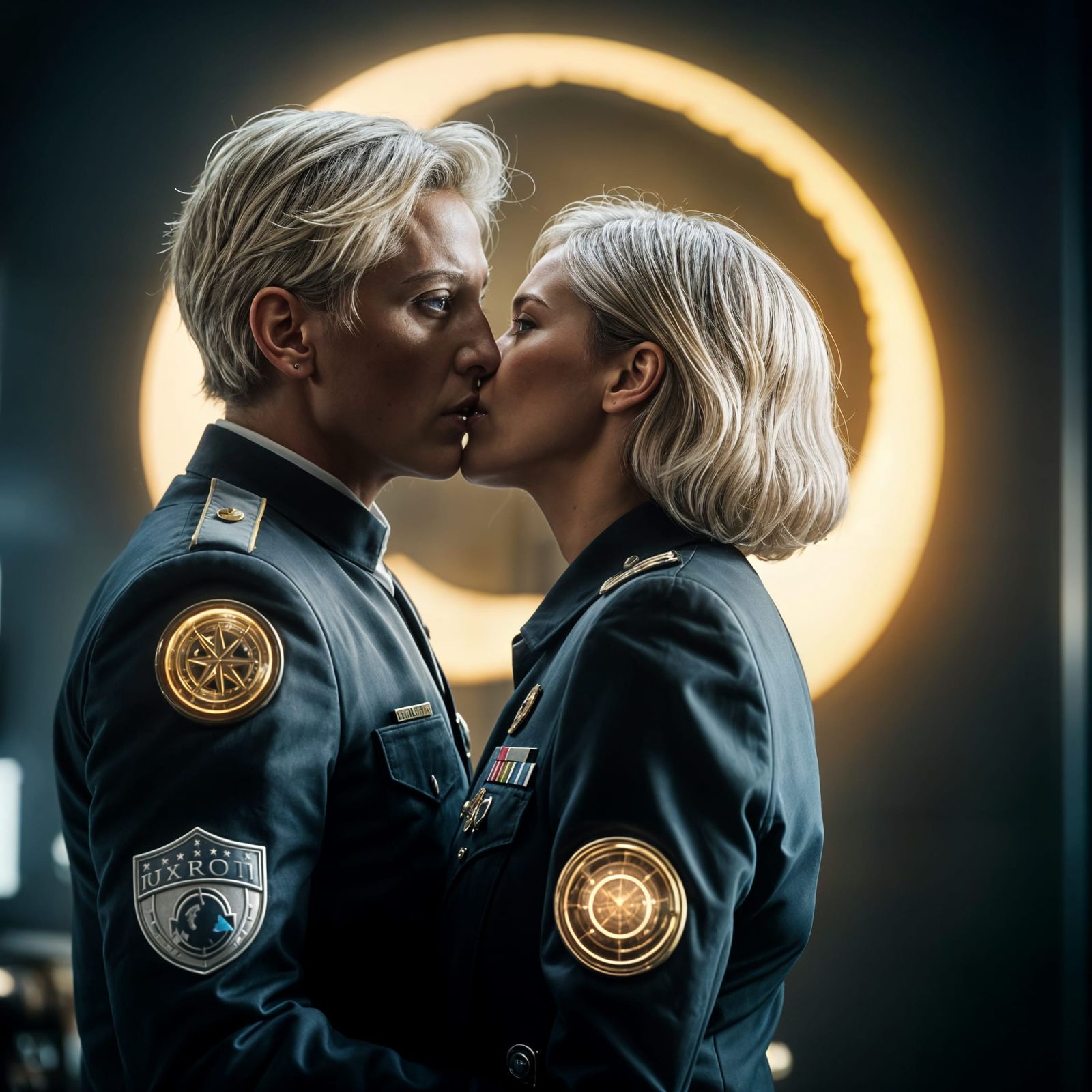 Romantic Encounter on the Moon: Cinematic Film Still