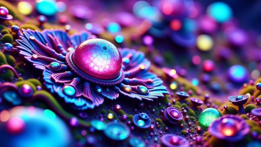 Iridescent Alien Plant in Sci-Fi Landscape