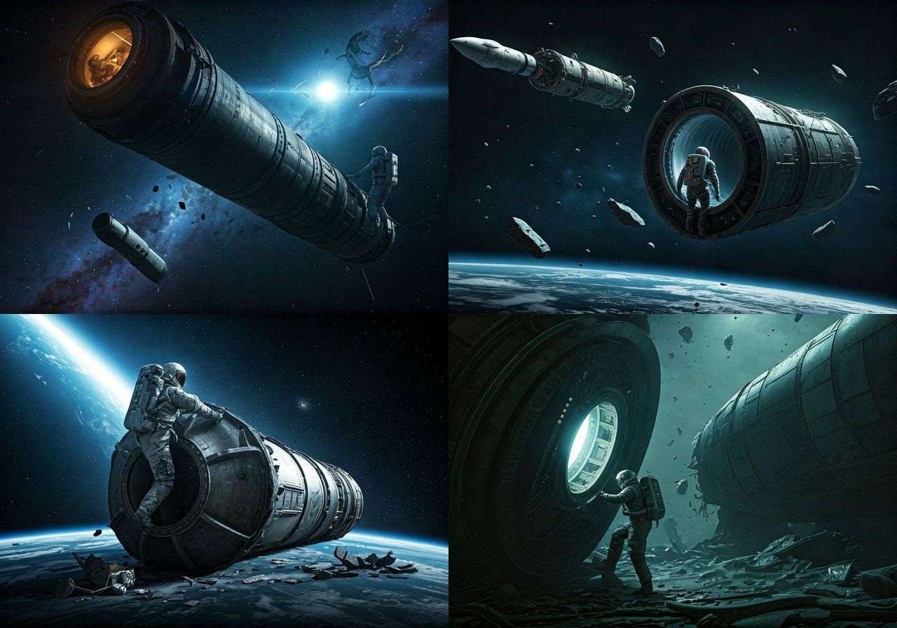 Astronaut's Close Call: Meteor Strike in Sci-Fi Style