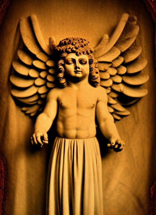 Ancient Cherubim in Vintage Horror Photograph