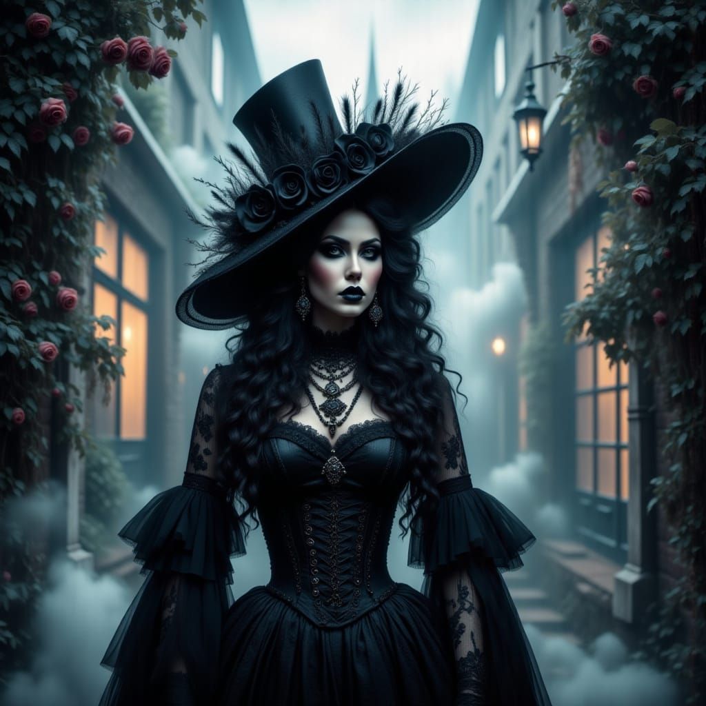 Gothic Victorian Woman in Surreal Bohemian Dreamscape