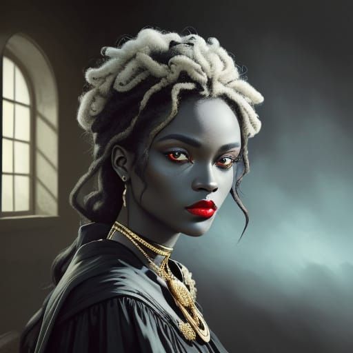 Black Woman on Clouds Under Starry Sky