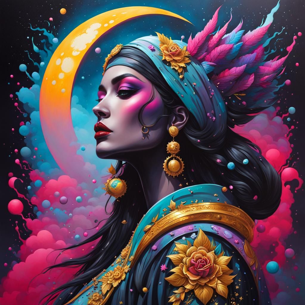 Colorful Moon Queen Graffiti Art: Ultra Detailed