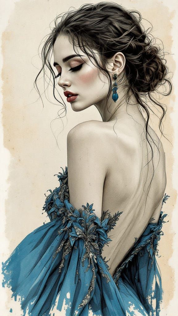 Elegant Woman in Distressed Art Nouveau Portrait