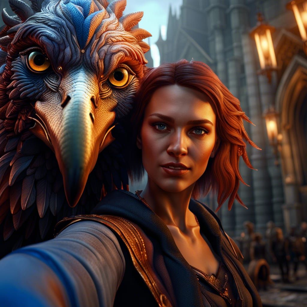 Selfie with Griffin: Fantasy Concept Art