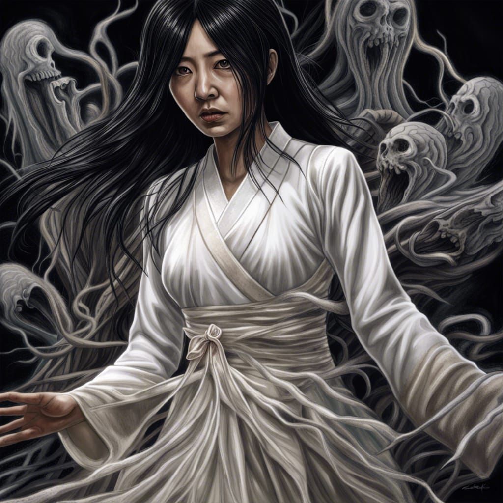Terrifying Ghost of Kayako Saeki in Digital Art