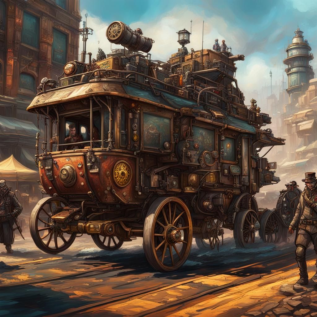 Steampunk Apocalyptic Survivor Convoy: Detailed Concept Art