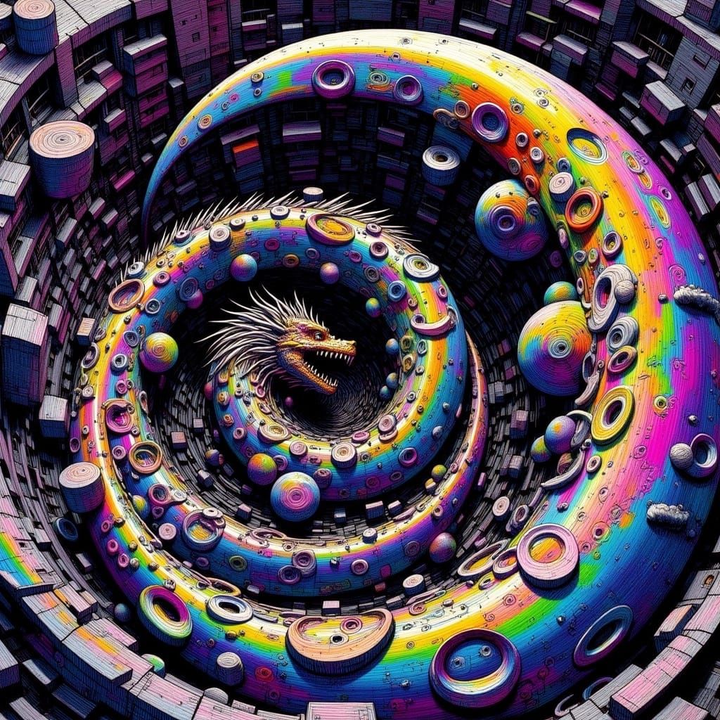 Surreal Dragon Emerges from Glitch Art Holographic Vortex