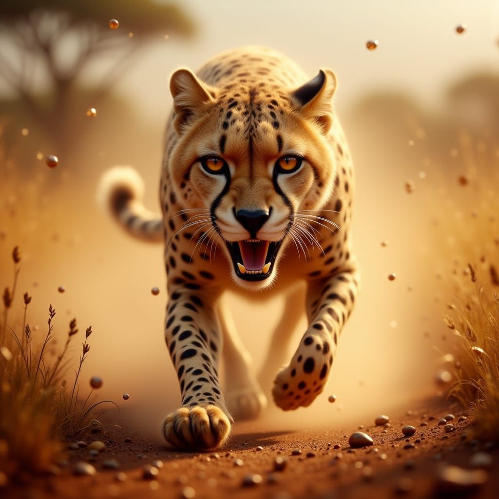 Regal Cheetah in a Vortex of Dust and Sunlight