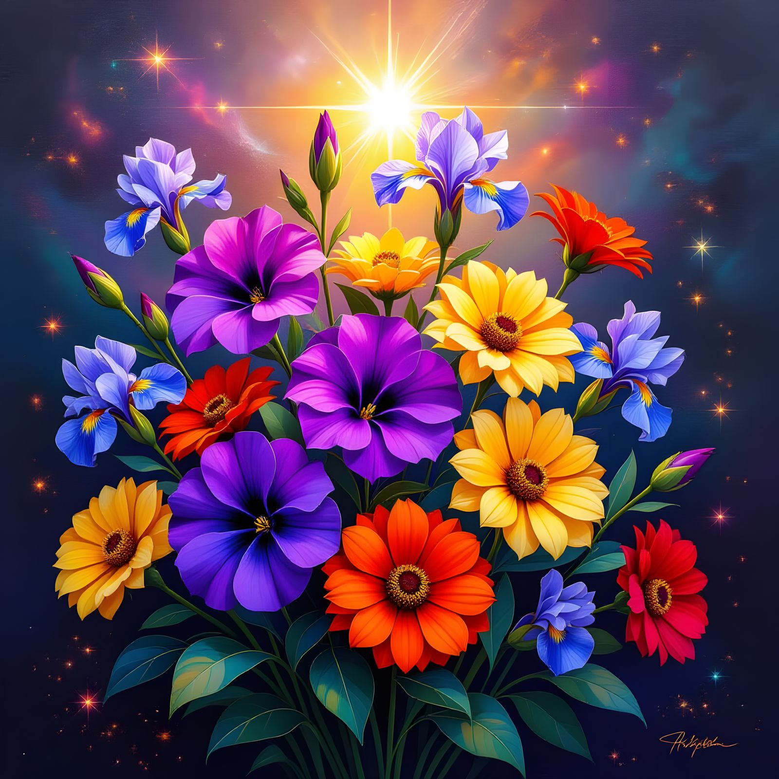 Vibrant Floral Bouquet in Oil Painting Style