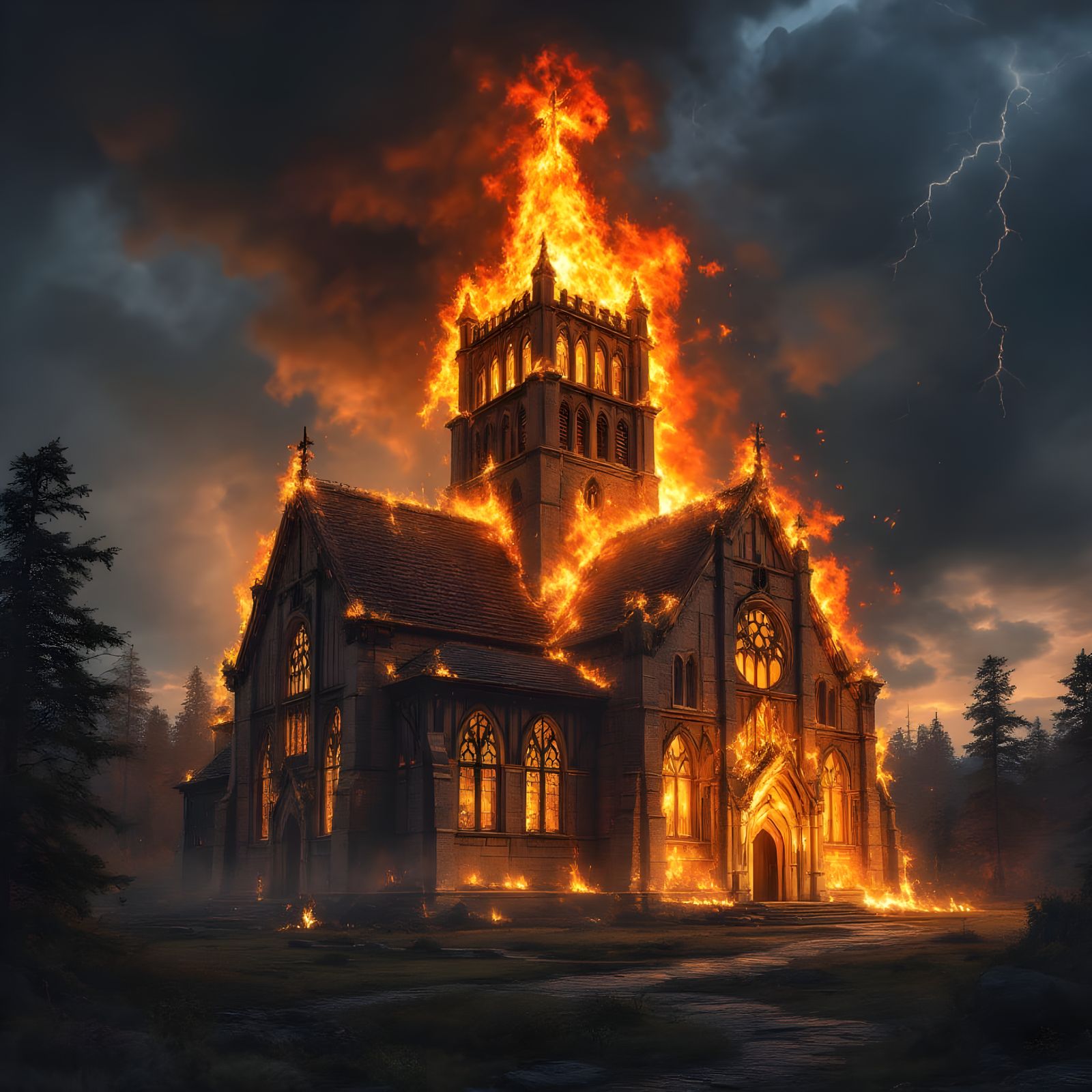 Dramatic Church Enveloped by Fury of the Storm