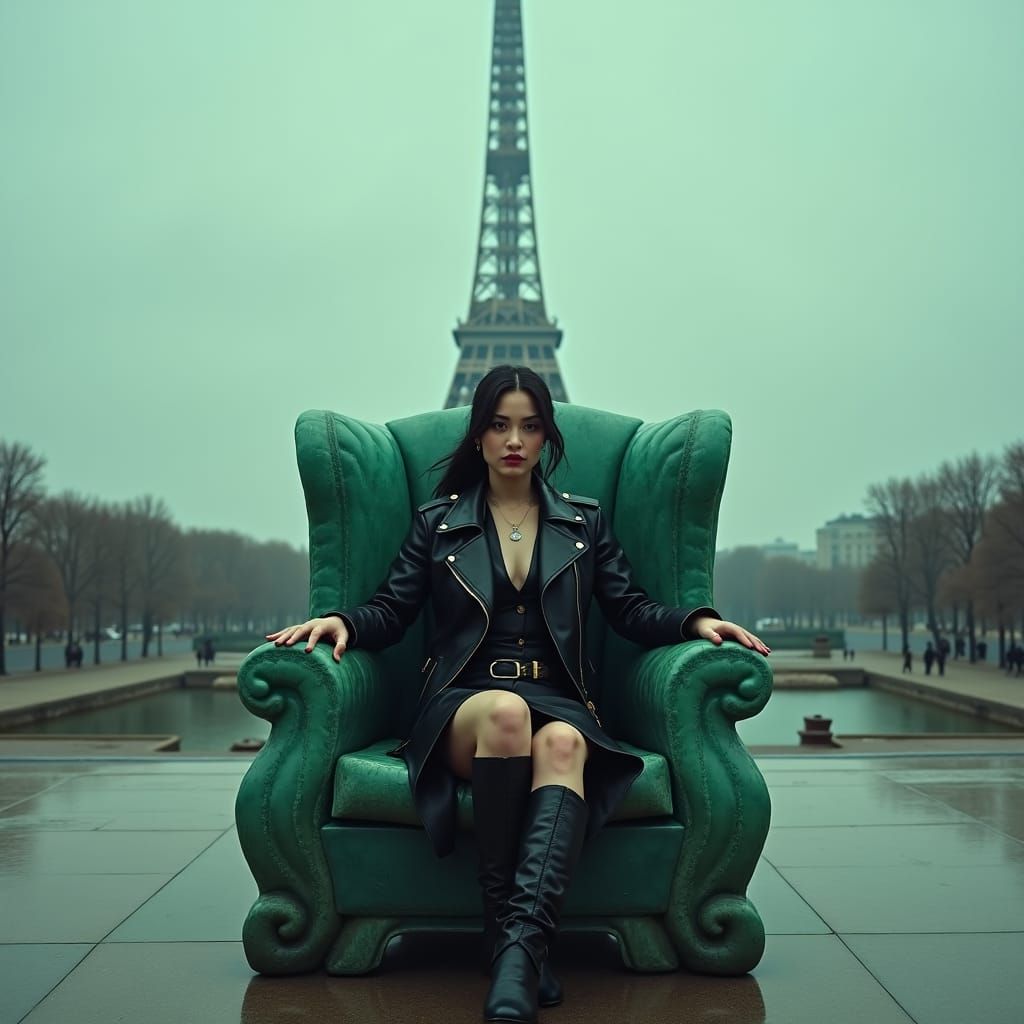 Gothic Therapist on Chrysoprase Throne in Dark Fantasy Style