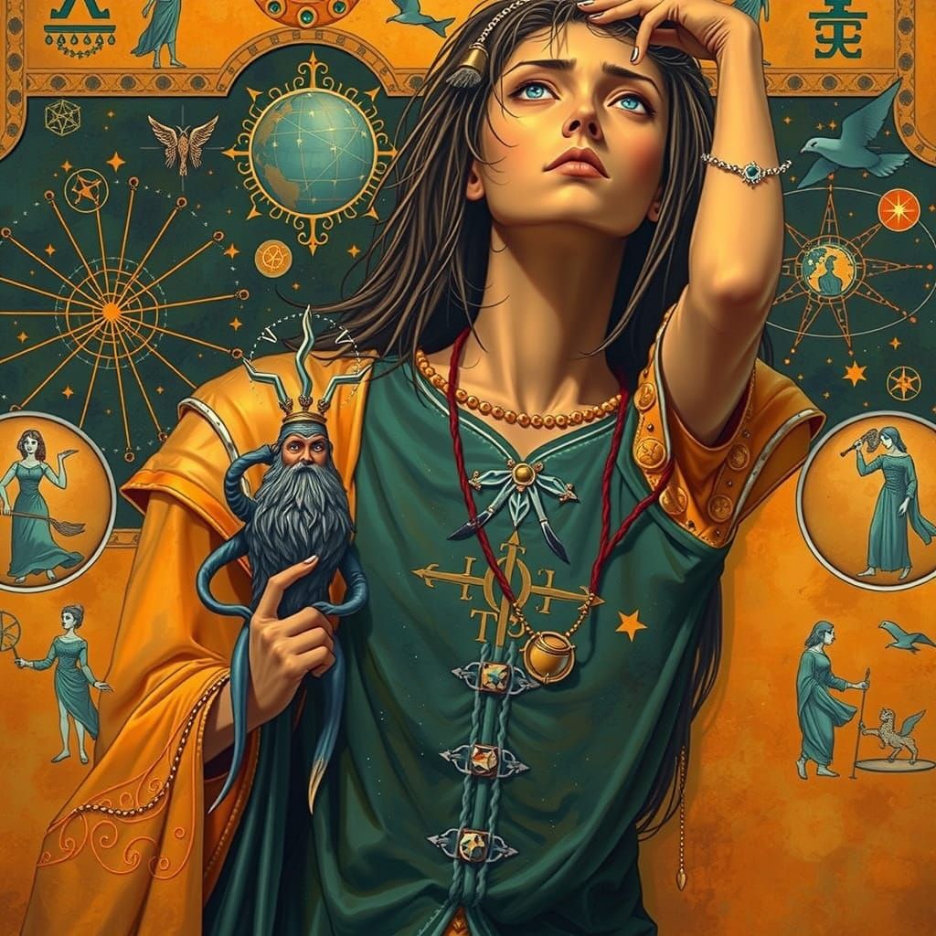 Enigmatic Scholar Under Arcane Constellations