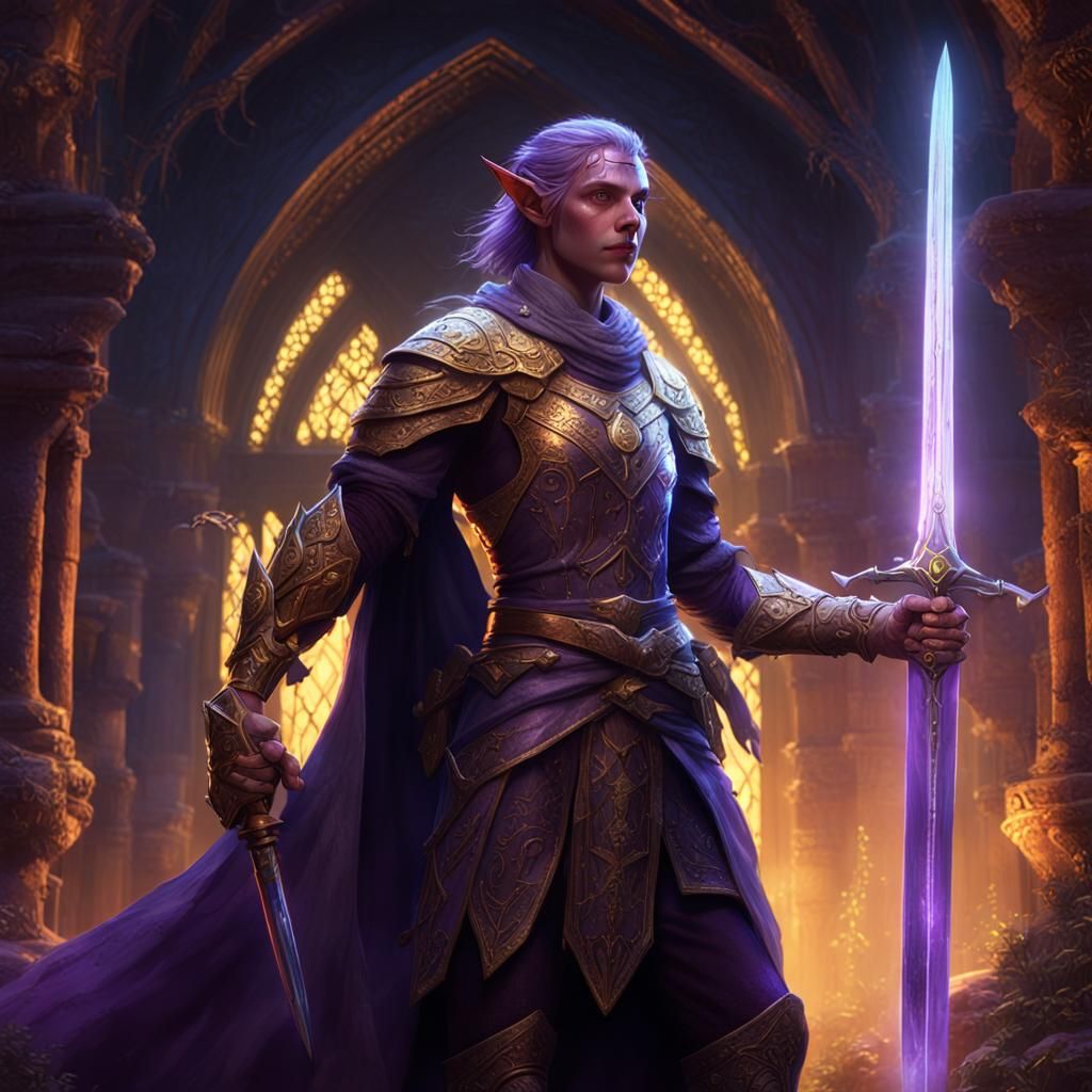 Elf with Glowing Sword: Dark Fantasy Art