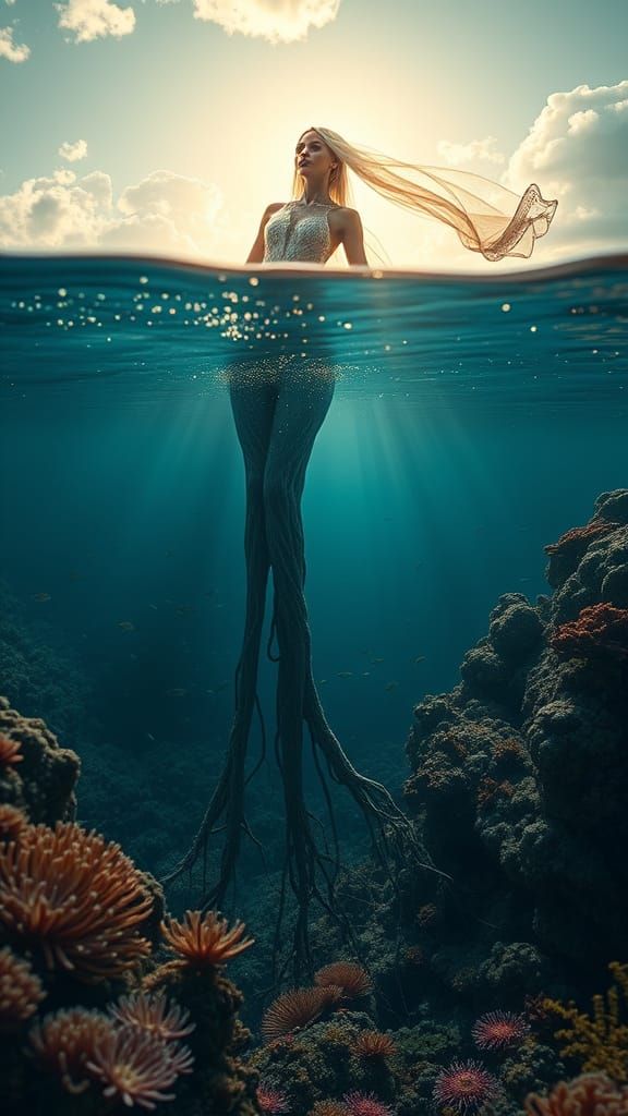 Ethereal Split-Frame Landscape with Biomechanical Elements