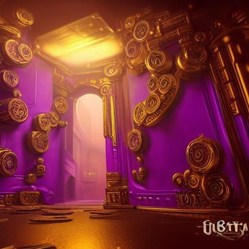 Exploded Vault Door with Gold and Masked Robbers