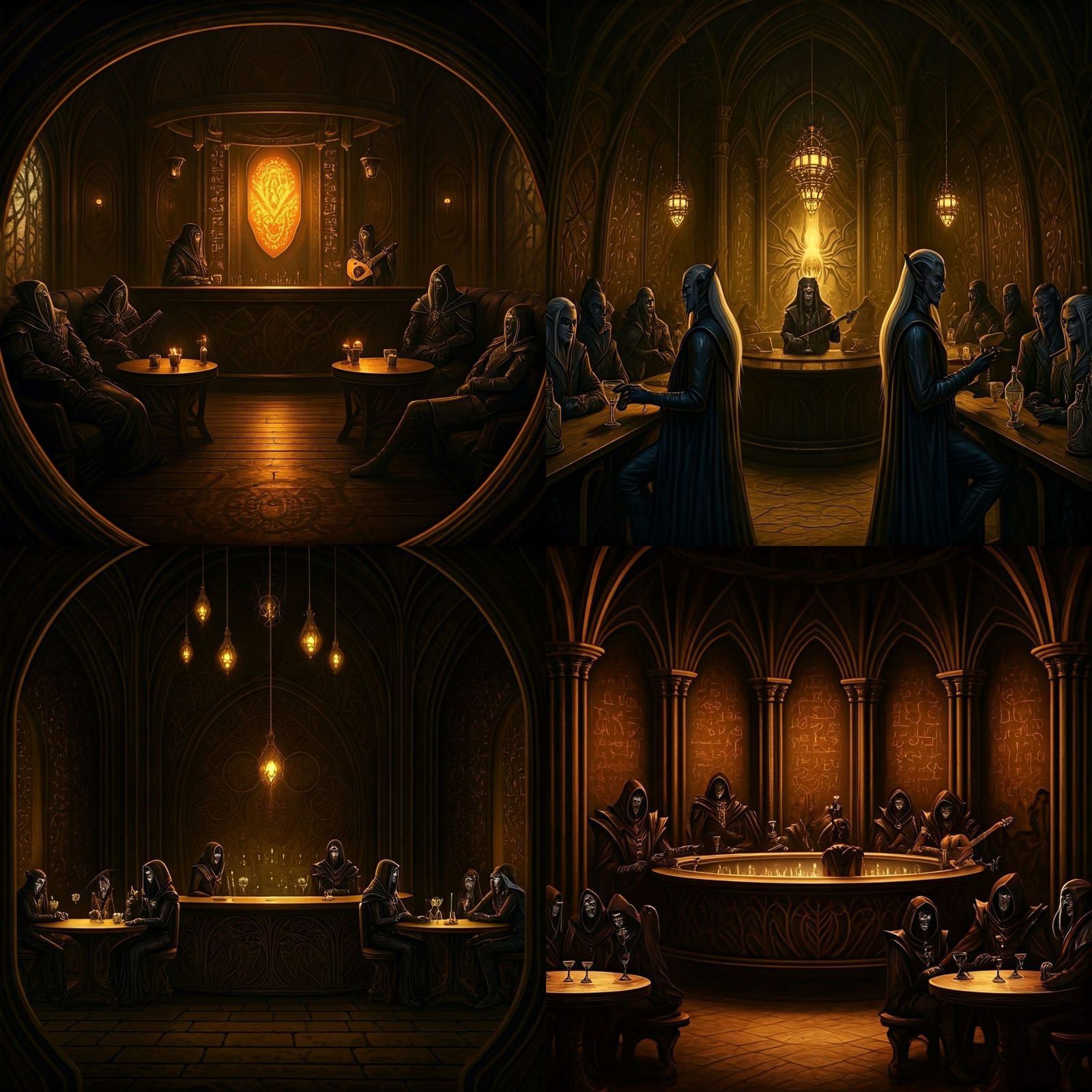 Dark Elf Tavern Interior with Obsidian Walls