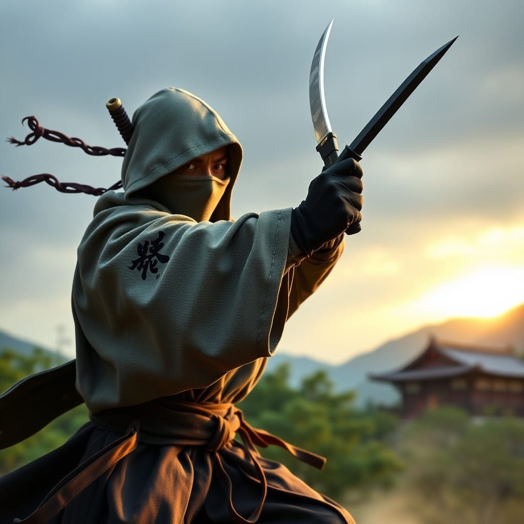 Ninja Master in Traditional Japanese Armor