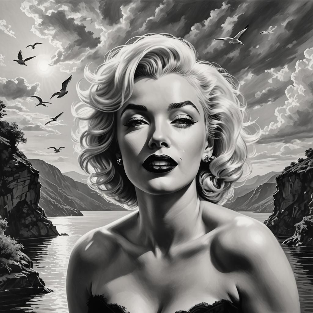 Marilyn Monroe Jumps: Hyperrealistic Charcoal Line Art